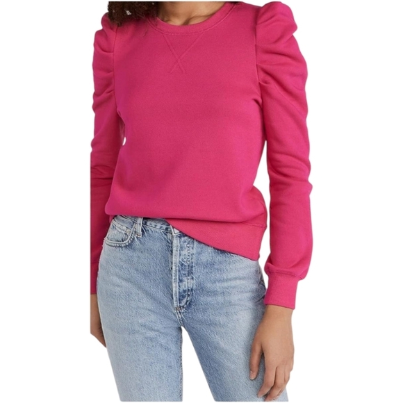Rebecca Minkoff Pink Puff Sleeve Casual Designer Cool Preppy Sweatshirt Sz M - Picture 1 of 10